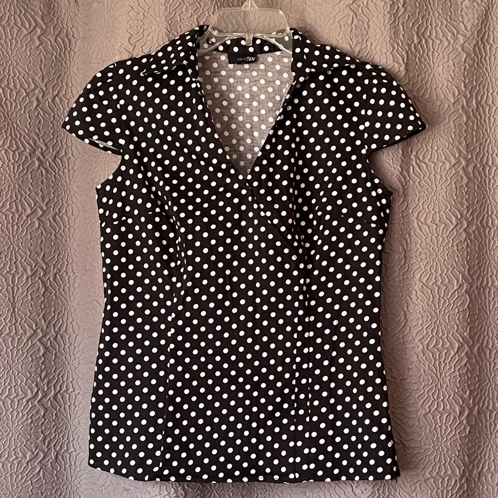 East 5th Black and White Polkadot Blouse